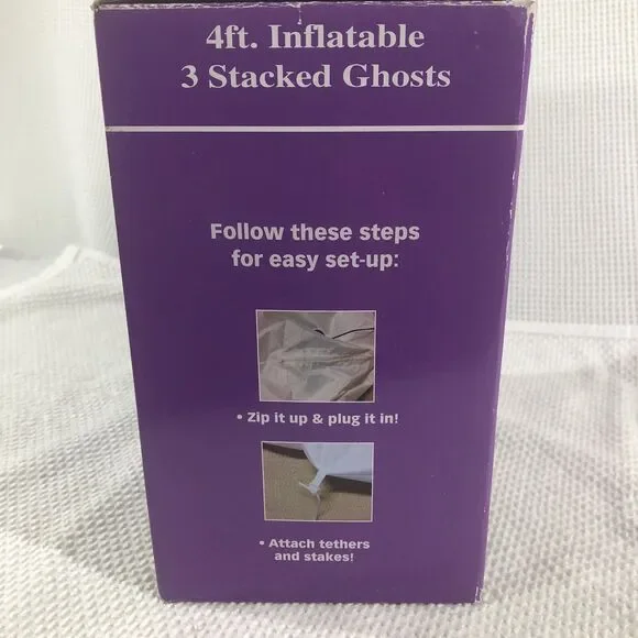 New Halloween 4' Airblown Inflatable 3 Stacked White Ghosts - Picture 2 of 3